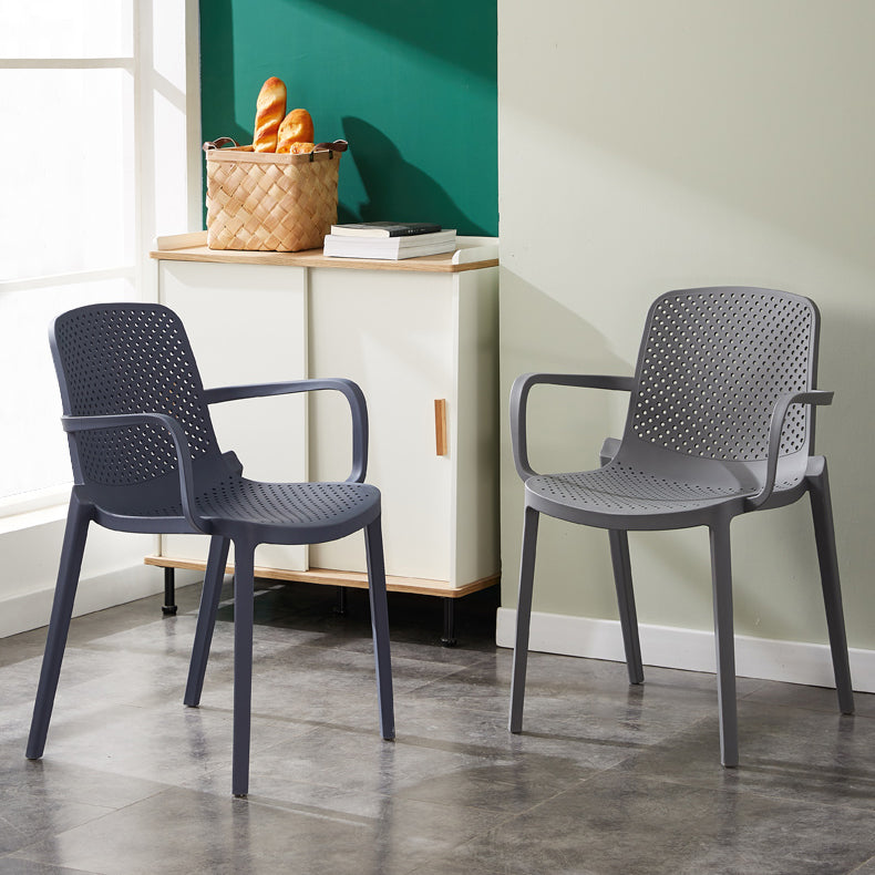 Scandinavian Plastic Dining Arm Chairs Stackable Solid Back Armchairs (Set of 4) Clearhalo ' kitchen&dining_furn' 'Dining Chairs' 'Dining Tables & Seating' 'dining_chair' 'furn' 'furn_dining_chair' 'Furniture' 'furniture_dining_chair' 'Kitchen & Dining Furniture' 'kitchen' 3998526