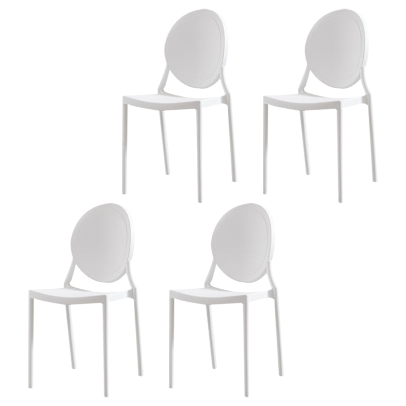 Scandinavian Plastic Armless Dining Chairs Stackable Dining Side Chairs (Set of 4) White Clearhalo ' kitchen&dining_furn' 'Dining Chairs' 'Dining Tables & Seating' 'dining_chair' 'furn' 'furn_dining_chair' 'Furniture' 'furniture_dining_chair' 'Kitchen & Dining Furniture' 'kitchen' 3998529