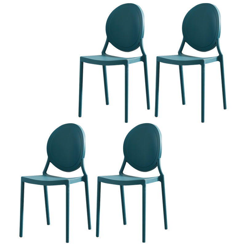 Scandinavian Plastic Armless Dining Chairs Stackable Dining Side Chairs (Set of 4) Peacock Blue Clearhalo ' kitchen&dining_furn' 'Dining Chairs' 'Dining Tables & Seating' 'dining_chair' 'furn' 'furn_dining_chair' 'Furniture' 'furniture_dining_chair' 'Kitchen & Dining Furniture' 'kitchen' 3998536