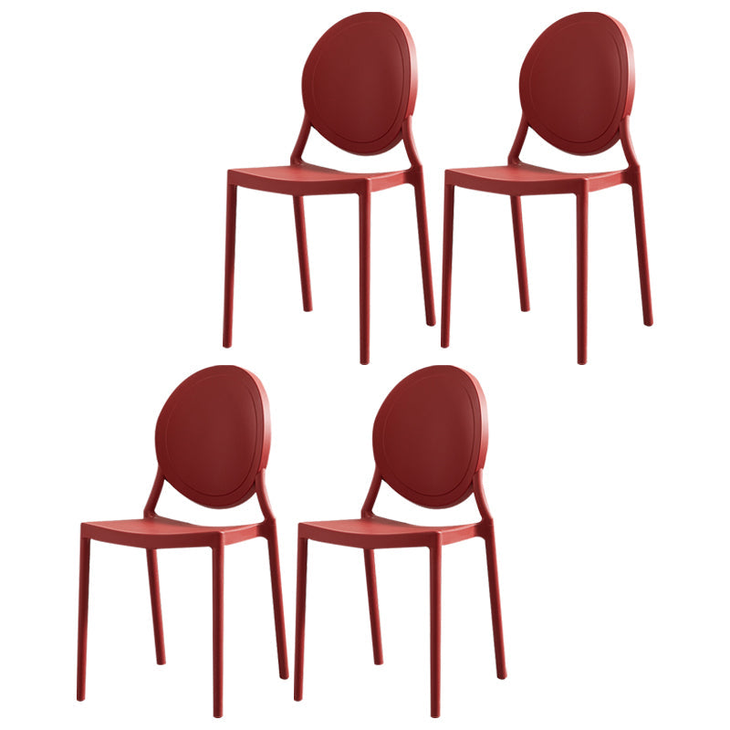 Scandinavian Plastic Armless Dining Chairs Stackable Dining Side Chairs (Set of 4) Red Clearhalo ' kitchen&dining_furn' 'Dining Chairs' 'Dining Tables & Seating' 'dining_chair' 'furn' 'furn_dining_chair' 'Furniture' 'furniture_dining_chair' 'Kitchen & Dining Furniture' 'kitchen' 3998542