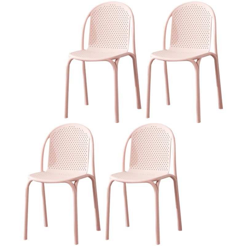 Stackable Plastic Dining Side Chair Scandinavian Armless Dining Chairs (Set of 4) Pink Clearhalo ' kitchen&dining_furn' 'Dining Chairs' 'Dining Tables & Seating' 'dining_chair' 'furn' 'furn_dining_chair' 'Furniture' 'furniture_dining_chair' 'Kitchen & Dining Furniture' 'kitchen' 3998548