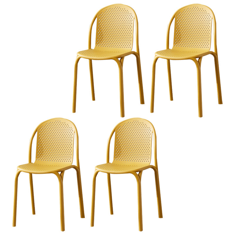 Stackable Plastic Dining Side Chair Scandinavian Armless Dining Chairs (Set of 4) Yellow Clearhalo ' kitchen&dining_furn' 'Dining Chairs' 'Dining Tables & Seating' 'dining_chair' 'furn' 'furn_dining_chair' 'Furniture' 'furniture_dining_chair' 'Kitchen & Dining Furniture' 'kitchen' 3998549