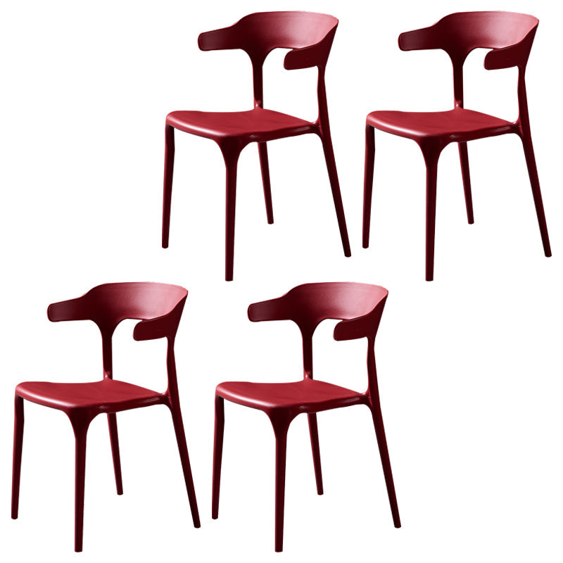 Scandinavian Plastic Dining Arm Chairs Home Open Back Armchairs (Set of 4) Red Clearhalo ' kitchen&dining_furn' 'Dining Chairs' 'Dining Tables & Seating' 'dining_chair' 'furn' 'furn_dining_chair' 'Furniture' 'furniture_dining_chair' 'Kitchen & Dining Furniture' 'kitchen' 3998568