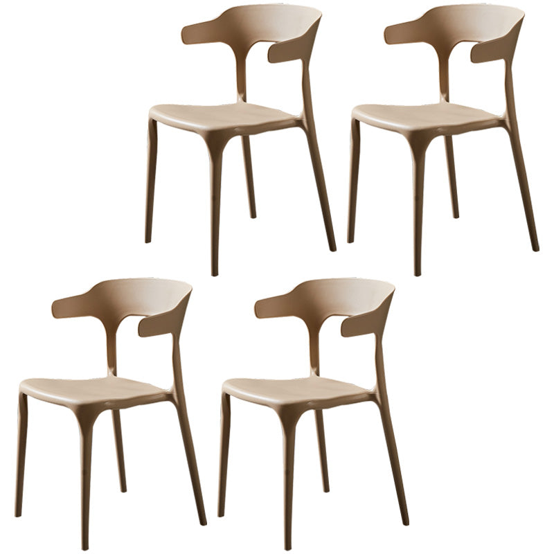 Scandinavian Plastic Dining Arm Chairs Home Open Back Armchairs (Set of 4) Khaki Clearhalo ' kitchen&dining_furn' 'Dining Chairs' 'Dining Tables & Seating' 'dining_chair' 'furn' 'furn_dining_chair' 'Furniture' 'furniture_dining_chair' 'Kitchen & Dining Furniture' 'kitchen' 3998572