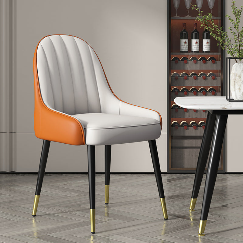 Indoor Scandinavian Arm Chair Parsons Back Metal Upholstered Dining Room Chair White-Orange 1 Piece Clearhalo ' kitchen&dining_furn' 'Dining Chairs' 'Dining Tables & Seating' 'dining_chair' 'furn' 'furn_dining_chair' 'Furniture' 'furniture_dining_chair' 'Kitchen & Dining Furniture' 'kitchen' 3998767