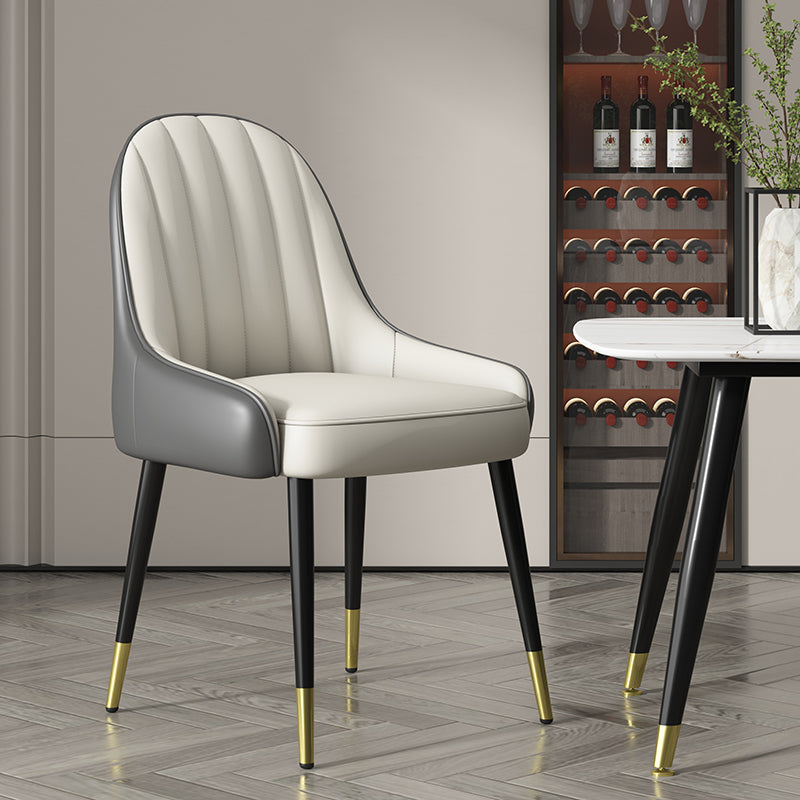 Indoor Scandinavian Arm Chair Parsons Back Metal Upholstered Dining Room Chair White-Gray 1 Piece Clearhalo ' kitchen&dining_furn' 'Dining Chairs' 'Dining Tables & Seating' 'dining_chair' 'furn' 'furn_dining_chair' 'Furniture' 'furniture_dining_chair' 'Kitchen & Dining Furniture' 'kitchen' 3998789