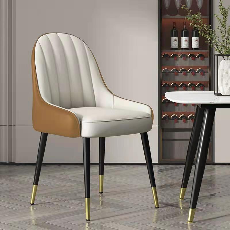 Indoor Scandinavian Arm Chair Parsons Back Metal Upholstered Dining Room Chair White-Gold 1 Piece Clearhalo ' kitchen&dining_furn' 'Dining Chairs' 'Dining Tables & Seating' 'dining_chair' 'furn' 'furn_dining_chair' 'Furniture' 'furniture_dining_chair' 'Kitchen & Dining Furniture' 'kitchen' 3998813