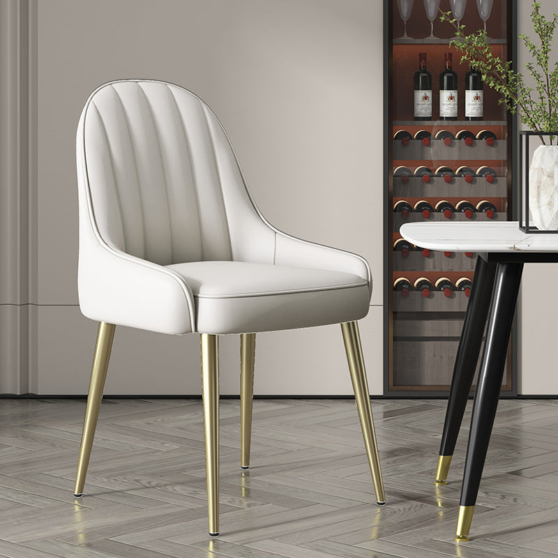 Indoor Scandinavian Arm Chair Parsons Back Metal Upholstered Dining Room Chair Off-White 1 Piece Clearhalo ' kitchen&dining_furn' 'Dining Chairs' 'Dining Tables & Seating' 'dining_chair' 'furn' 'furn_dining_chair' 'Furniture' 'furniture_dining_chair' 'Kitchen & Dining Furniture' 'kitchen' 3998816