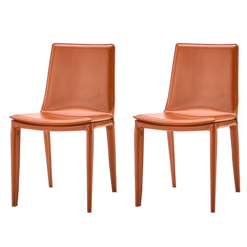 Contemporary Design Leather Chair Set Solid Back Side Dining Chairs (Set of 2) Orange Clearhalo ' kitchen&dining_furn' 'Dining Chairs' 'Dining Tables & Seating' 'dining_chair' 'furn' 'furn_dining_chair' 'Furniture' 'furniture_dining_chair' 'Kitchen & Dining Furniture' 'kitchen' 3998915