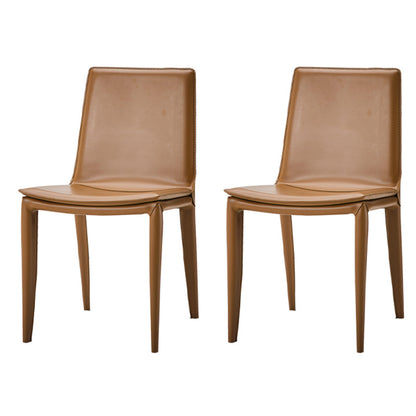 Contemporary Design Leather Chair Set Solid Back Side Dining Chairs (Set of 2) Brown Clearhalo ' kitchen&dining_furn' 'Dining Chairs' 'Dining Tables & Seating' 'dining_chair' 'furn' 'furn_dining_chair' 'Furniture' 'furniture_dining_chair' 'Kitchen & Dining Furniture' 'kitchen' 3998916