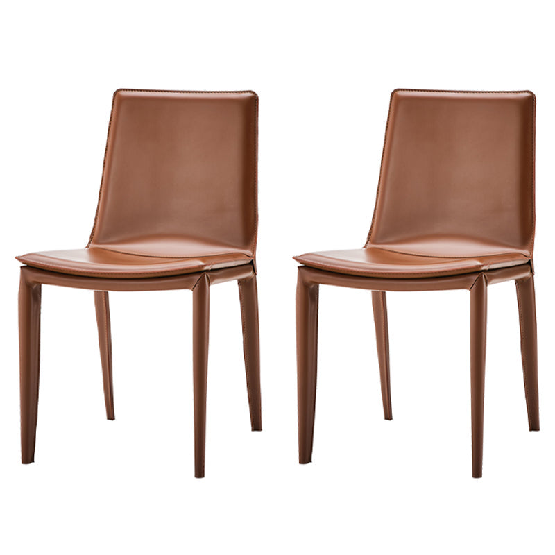 Contemporary Design Leather Chair Set Solid Back Side Dining Chairs (Set of 2) Caramel Clearhalo ' kitchen&dining_furn' 'Dining Chairs' 'Dining Tables & Seating' 'dining_chair' 'furn' 'furn_dining_chair' 'Furniture' 'furniture_dining_chair' 'Kitchen & Dining Furniture' 'kitchen' 3998918