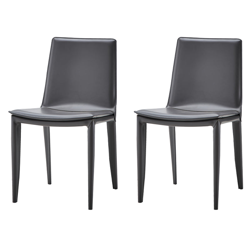 Contemporary Design Leather Chair Set Solid Back Side Dining Chairs (Set of 2) Grey Clearhalo ' kitchen&dining_furn' 'Dining Chairs' 'Dining Tables & Seating' 'dining_chair' 'furn' 'furn_dining_chair' 'Furniture' 'furniture_dining_chair' 'Kitchen & Dining Furniture' 'kitchen' 3998920