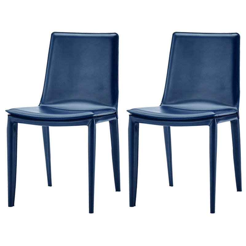 Contemporary Design Leather Chair Set Solid Back Side Dining Chairs (Set of 2) Royal Blue Clearhalo ' kitchen&dining_furn' 'Dining Chairs' 'Dining Tables & Seating' 'dining_chair' 'furn' 'furn_dining_chair' 'Furniture' 'furniture_dining_chair' 'Kitchen & Dining Furniture' 'kitchen' 3998926