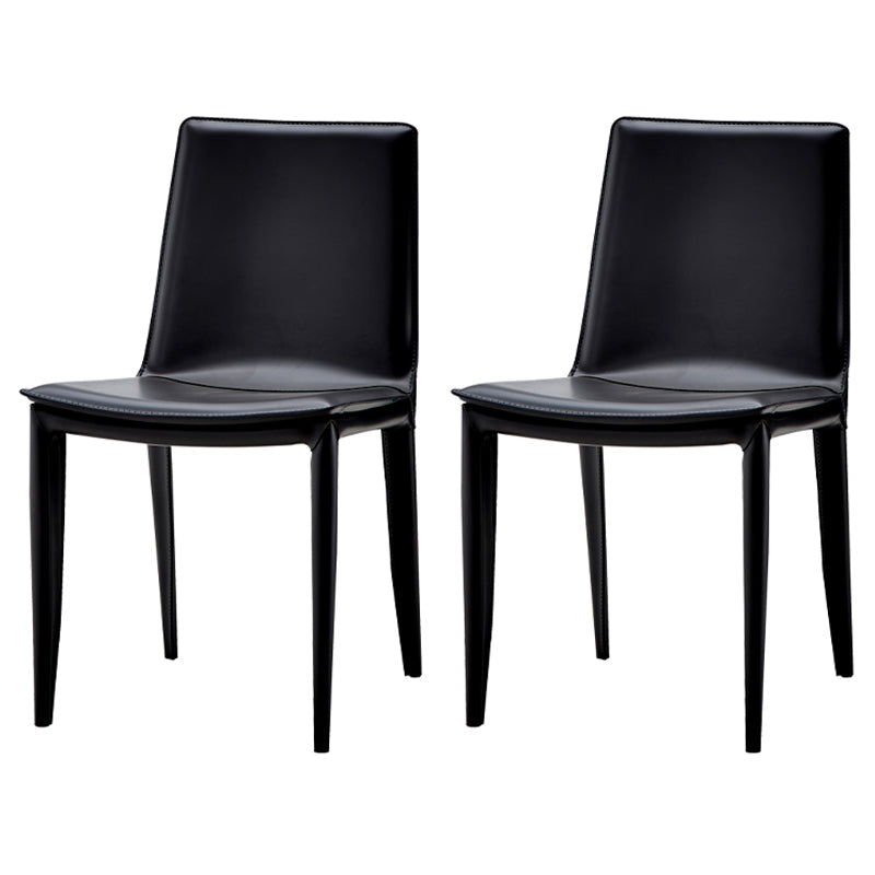Contemporary Design Leather Chair Set Solid Back Side Dining Chairs (Set of 2) Black Clearhalo ' kitchen&dining_furn' 'Dining Chairs' 'Dining Tables & Seating' 'dining_chair' 'furn' 'furn_dining_chair' 'Furniture' 'furniture_dining_chair' 'Kitchen & Dining Furniture' 'kitchen' 3998929