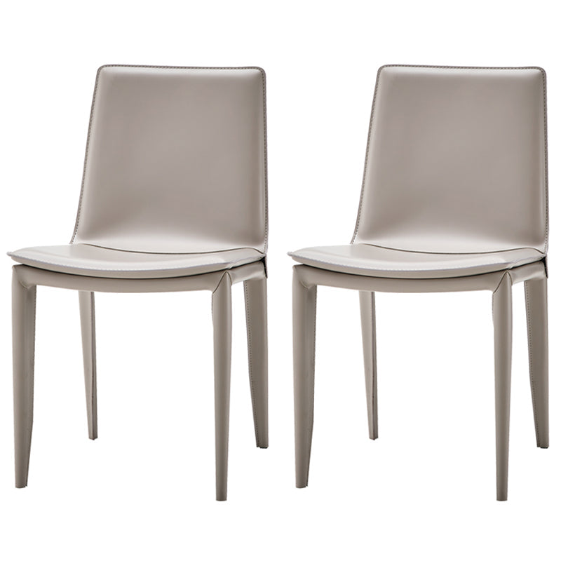 Contemporary Design Leather Chair Set Solid Back Side Dining Chairs (Set of 2) Light Gray Clearhalo ' kitchen&dining_furn' 'Dining Chairs' 'Dining Tables & Seating' 'dining_chair' 'furn' 'furn_dining_chair' 'Furniture' 'furniture_dining_chair' 'Kitchen & Dining Furniture' 'kitchen' 3998932