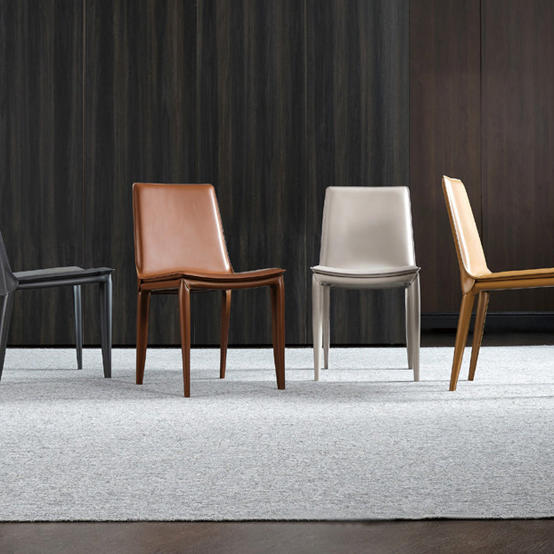 Contemporary Design Leather Chair Set Solid Back Side Dining Chairs (Set of 2) Clearhalo ' kitchen&dining_furn' 'Dining Chairs' 'Dining Tables & Seating' 'dining_chair' 'furn' 'furn_dining_chair' 'Furniture' 'furniture_dining_chair' 'Kitchen & Dining Furniture' 'kitchen' 3998933