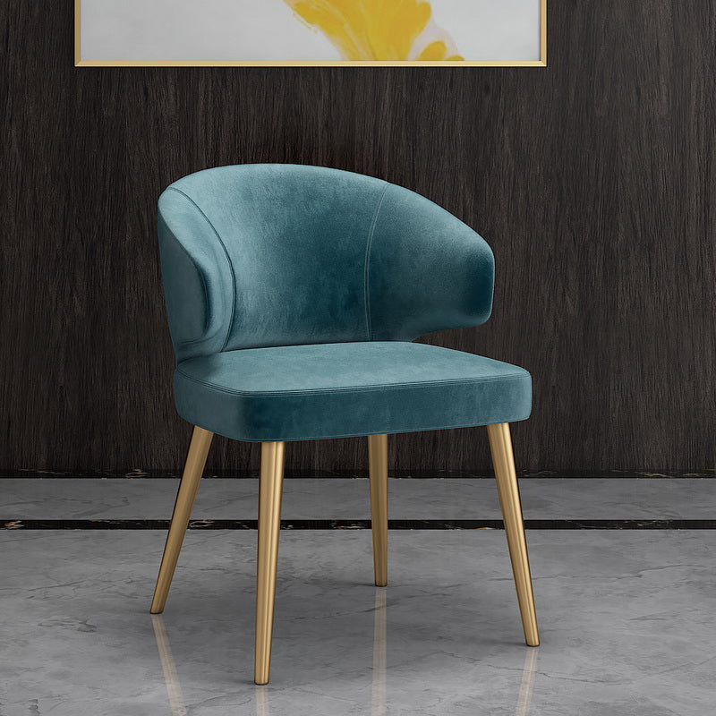 Nordic Metal Dining Room Arm Chairs Velvet Dining Side Chair for Restaurant Blue 1 Piece Brass Gold Clearhalo ' kitchen&dining_furn' 'Dining Chairs' 'Dining Tables & Seating' 'dining_chair' 'furn' 'furn_dining_chair' 'Furniture' 'furniture_dining_chair' 'Kitchen & Dining Furniture' 'kitchen' 3998983