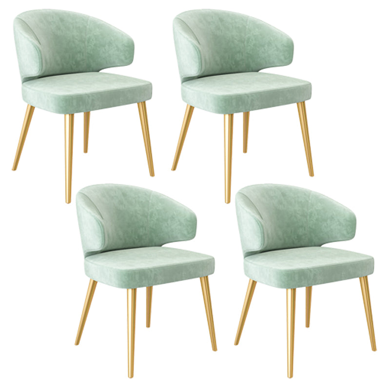 Nordic Metal Dining Room Arm Chairs Velvet Dining Side Chair for Restaurant Green 4 Piece Set Brass Gold Clearhalo ' kitchen&dining_furn' 'Dining Chairs' 'Dining Tables & Seating' 'dining_chair' 'furn' 'furn_dining_chair' 'Furniture' 'furniture_dining_chair' 'Kitchen & Dining Furniture' 'kitchen' 3998988