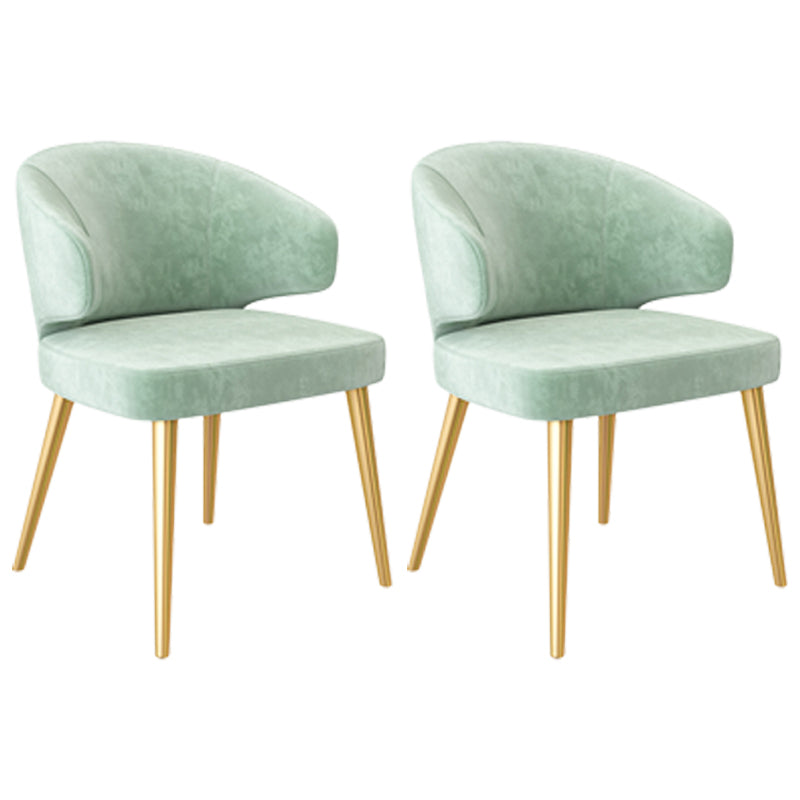 Nordic Metal Dining Room Arm Chairs Velvet Dining Side Chair for Restaurant Green 2 Piece Set Brass Gold Clearhalo ' kitchen&dining_furn' 'Dining Chairs' 'Dining Tables & Seating' 'dining_chair' 'furn' 'furn_dining_chair' 'Furniture' 'furniture_dining_chair' 'Kitchen & Dining Furniture' 'kitchen' 3998990