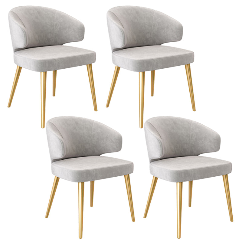 Nordic Metal Dining Room Arm Chairs Velvet Dining Side Chair for Restaurant Grey 4 Piece Set Brass Gold Clearhalo ' kitchen&dining_furn' 'Dining Chairs' 'Dining Tables & Seating' 'dining_chair' 'furn' 'furn_dining_chair' 'Furniture' 'furniture_dining_chair' 'Kitchen & Dining Furniture' 'kitchen' 3998991