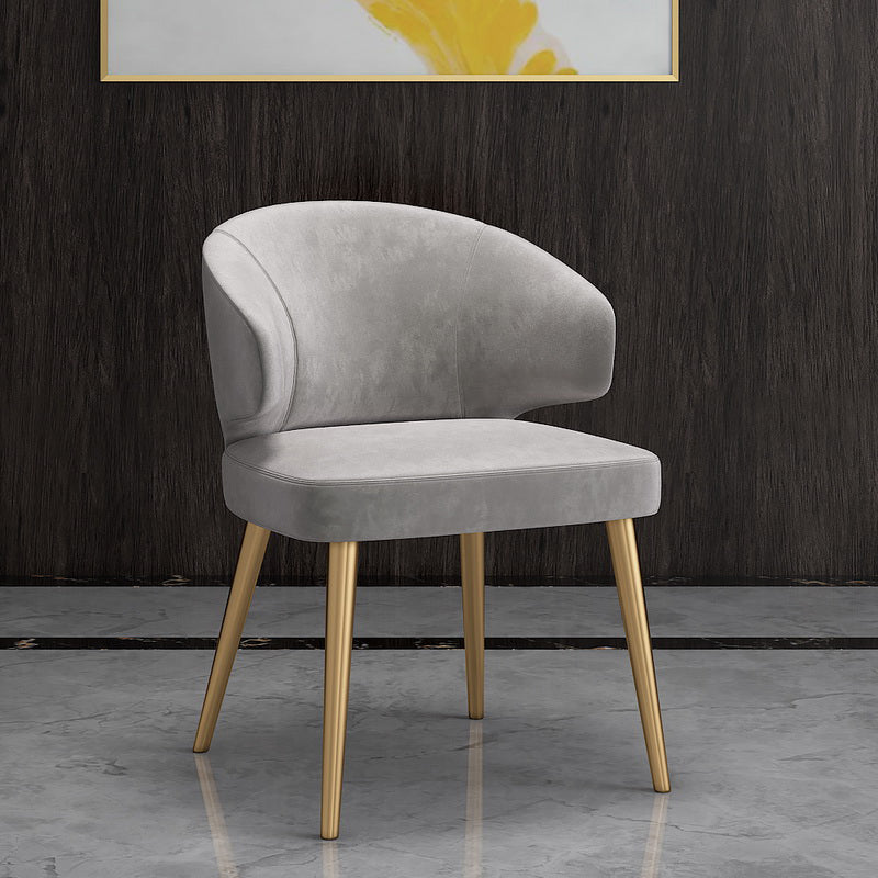 Nordic Metal Dining Room Arm Chairs Velvet Dining Side Chair for Restaurant Grey 1 Piece Brass Gold Clearhalo ' kitchen&dining_furn' 'Dining Chairs' 'Dining Tables & Seating' 'dining_chair' 'furn' 'furn_dining_chair' 'Furniture' 'furniture_dining_chair' 'Kitchen & Dining Furniture' 'kitchen' 3998992