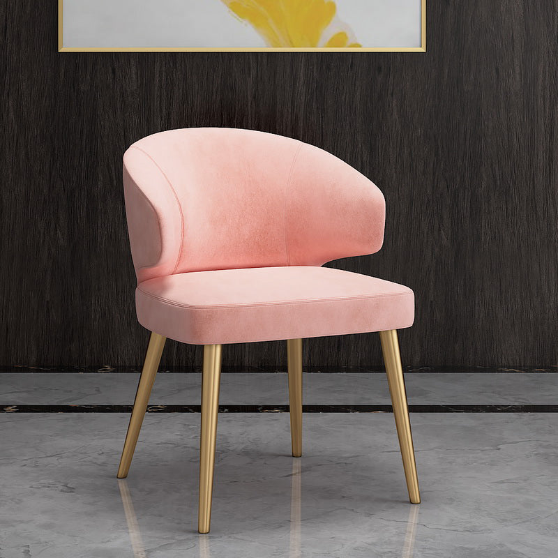 Nordic Metal Dining Room Arm Chairs Velvet Dining Side Chair for Restaurant Pink 1 Piece Brass Gold Clearhalo ' kitchen&dining_furn' 'Dining Chairs' 'Dining Tables & Seating' 'dining_chair' 'furn' 'furn_dining_chair' 'Furniture' 'furniture_dining_chair' 'Kitchen & Dining Furniture' 'kitchen' 3998998