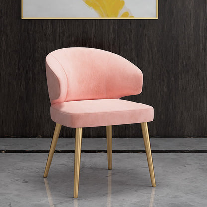 Nordic Metal Dining Room Arm Chairs Velvet Dining Side Chair for Restaurant Pink 1 Piece Brass Gold Clearhalo ' kitchen&dining_furn' 'Dining Chairs' 'Dining Tables & Seating' 'dining_chair' 'furn' 'furn_dining_chair' 'Furniture' 'furniture_dining_chair' 'Kitchen & Dining Furniture' 'kitchen' 3998998