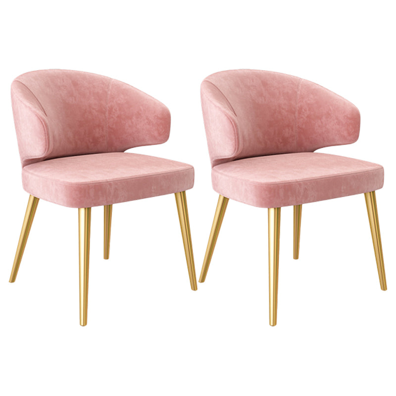 Nordic Metal Dining Room Arm Chairs Velvet Dining Side Chair for Restaurant Pink 2 Piece Set Brass Gold Clearhalo ' kitchen&dining_furn' 'Dining Chairs' 'Dining Tables & Seating' 'dining_chair' 'furn' 'furn_dining_chair' 'Furniture' 'furniture_dining_chair' 'Kitchen & Dining Furniture' 'kitchen' 3998999
