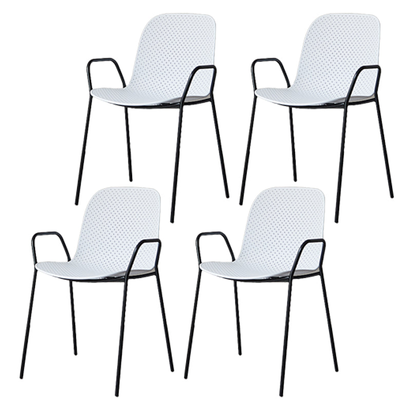 Industrial Style Kitchen Plastic Dining Chairs Dining Stackable Arm Chairs with Metal Legs White-Black 4 Piece Set Clearhalo ' kitchen&dining_furn' 'Dining Chairs' 'Dining Tables & Seating' 'dining_chair' 'furn' 'furn_dining_chair' 'Furniture' 'furniture_dining_chair' 'Kitchen & Dining Furniture' 'kitchen' 3999005