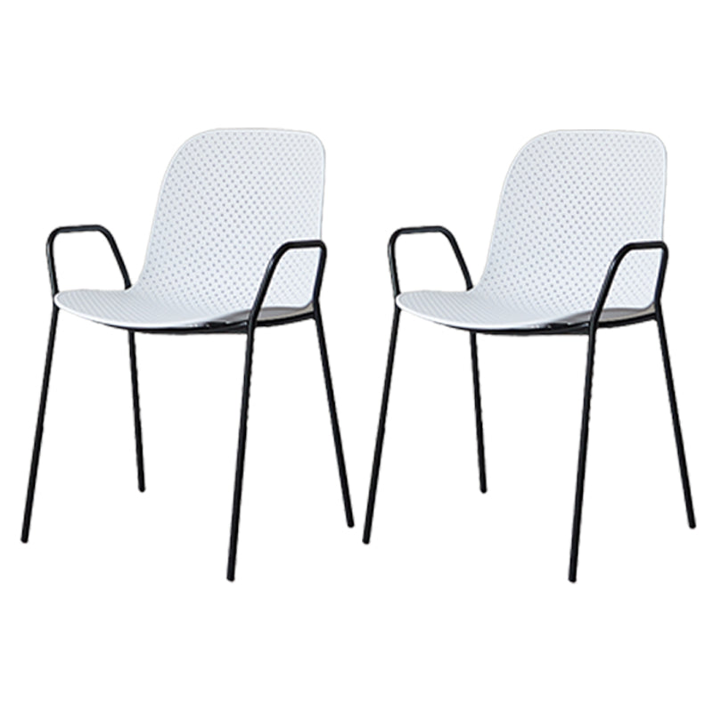 Industrial Style Kitchen Plastic Dining Chairs Dining Stackable Arm Chairs with Metal Legs White-Black 2 Piece Set Clearhalo ' kitchen&dining_furn' 'Dining Chairs' 'Dining Tables & Seating' 'dining_chair' 'furn' 'furn_dining_chair' 'Furniture' 'furniture_dining_chair' 'Kitchen & Dining Furniture' 'kitchen' 3999009