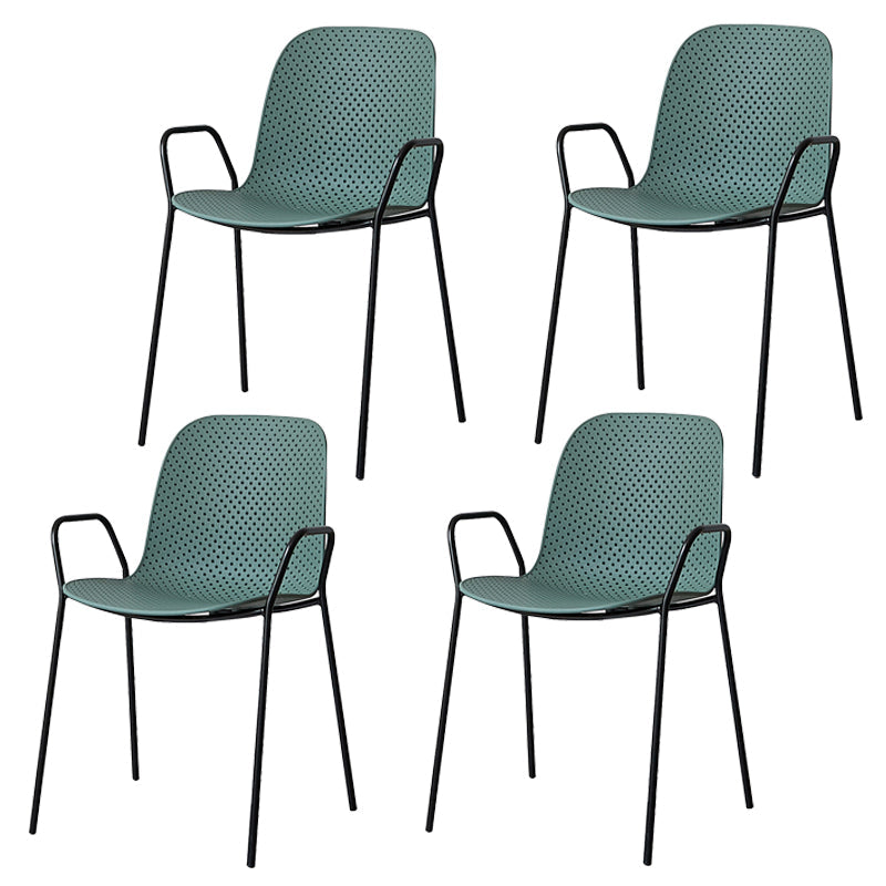 Industrial Style Kitchen Plastic Dining Chairs Dining Stackable Arm Chairs with Metal Legs Green 4 Piece Set Clearhalo ' kitchen&dining_furn' 'Dining Chairs' 'Dining Tables & Seating' 'dining_chair' 'furn' 'furn_dining_chair' 'Furniture' 'furniture_dining_chair' 'Kitchen & Dining Furniture' 'kitchen' 3999017