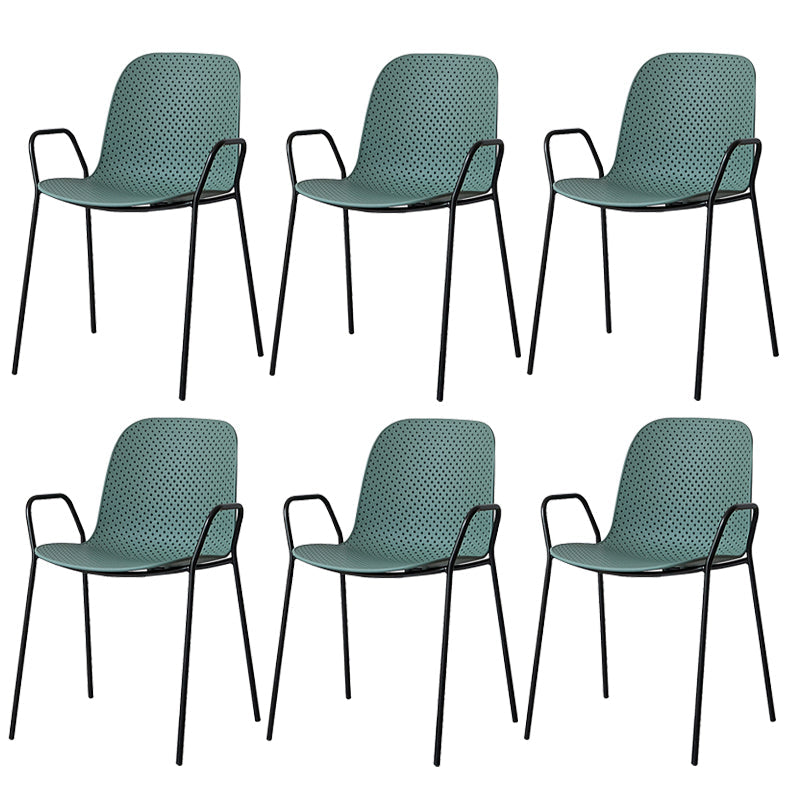 Industrial Style Kitchen Plastic Dining Chairs Dining Stackable Arm Chairs with Metal Legs Green 6 Piece Set Clearhalo ' kitchen&dining_furn' 'Dining Chairs' 'Dining Tables & Seating' 'dining_chair' 'furn' 'furn_dining_chair' 'Furniture' 'furniture_dining_chair' 'Kitchen & Dining Furniture' 'kitchen' 3999019