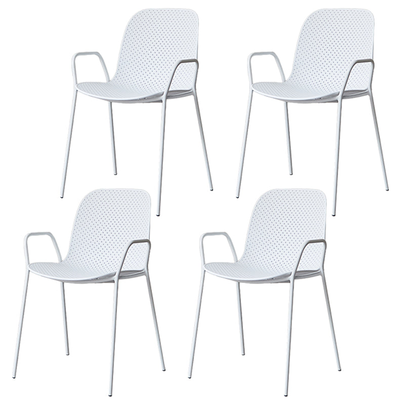 Industrial Style Kitchen Plastic Dining Chairs Dining Stackable Arm Chairs with Metal Legs White 4 Piece Set Clearhalo ' kitchen&dining_furn' 'Dining Chairs' 'Dining Tables & Seating' 'dining_chair' 'furn' 'furn_dining_chair' 'Furniture' 'furniture_dining_chair' 'Kitchen & Dining Furniture' 'kitchen' 3999022