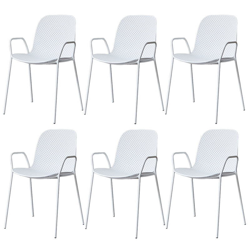 Industrial Style Kitchen Plastic Dining Chairs Dining Stackable Arm Chairs with Metal Legs White 6 Piece Set Clearhalo ' kitchen&dining_furn' 'Dining Chairs' 'Dining Tables & Seating' 'dining_chair' 'furn' 'furn_dining_chair' 'Furniture' 'furniture_dining_chair' 'Kitchen & Dining Furniture' 'kitchen' 3999025