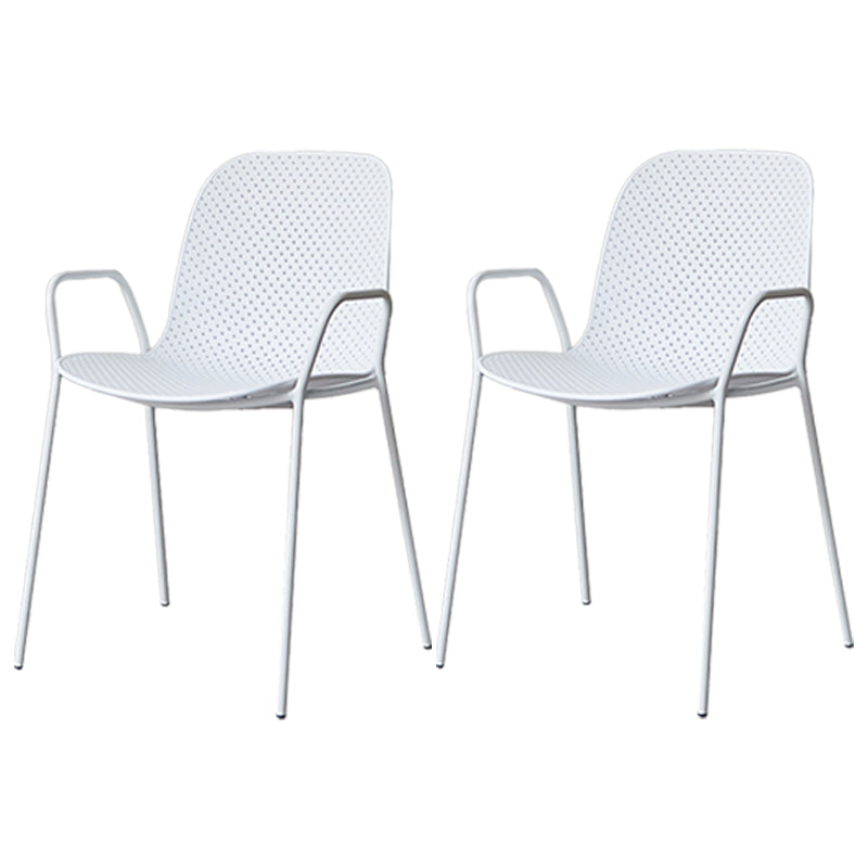 Industrial Style Kitchen Plastic Dining Chairs Dining Stackable Arm Chairs with Metal Legs White 2 Piece Set Clearhalo ' kitchen&dining_furn' 'Dining Chairs' 'Dining Tables & Seating' 'dining_chair' 'furn' 'furn_dining_chair' 'Furniture' 'furniture_dining_chair' 'Kitchen & Dining Furniture' 'kitchen' 3999026