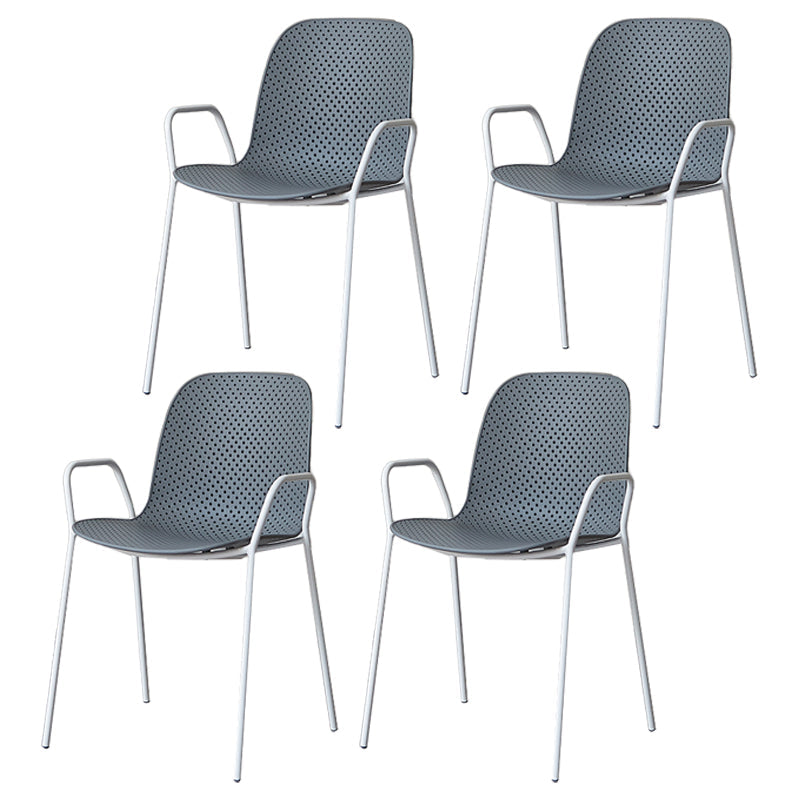 Industrial Style Kitchen Plastic Dining Chairs Dining Stackable Arm Chairs with Metal Legs Light Gray-White 4 Piece Set Clearhalo ' kitchen&dining_furn' 'Dining Chairs' 'Dining Tables & Seating' 'dining_chair' 'furn' 'furn_dining_chair' 'Furniture' 'furniture_dining_chair' 'Kitchen & Dining Furniture' 'kitchen' 3999027