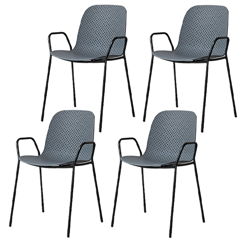 Industrial Style Kitchen Plastic Dining Chairs Dining Stackable Arm Chairs with Metal Legs Grey 4 Piece Set Clearhalo ' kitchen&dining_furn' 'Dining Chairs' 'Dining Tables & Seating' 'dining_chair' 'furn' 'furn_dining_chair' 'Furniture' 'furniture_dining_chair' 'Kitchen & Dining Furniture' 'kitchen' 3999033