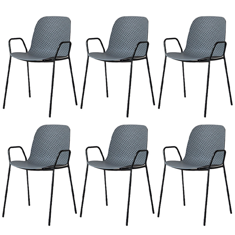 Industrial Style Kitchen Plastic Dining Chairs Dining Stackable Arm Chairs with Metal Legs Grey 6 Piece Set Clearhalo ' kitchen&dining_furn' 'Dining Chairs' 'Dining Tables & Seating' 'dining_chair' 'furn' 'furn_dining_chair' 'Furniture' 'furniture_dining_chair' 'Kitchen & Dining Furniture' 'kitchen' 3999034
