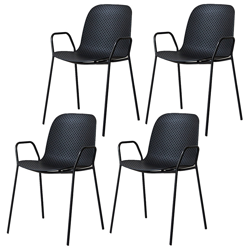 Industrial Style Kitchen Plastic Dining Chairs Dining Stackable Arm Chairs with Metal Legs Black 4 Piece Set Clearhalo ' kitchen&dining_furn' 'Dining Chairs' 'Dining Tables & Seating' 'dining_chair' 'furn' 'furn_dining_chair' 'Furniture' 'furniture_dining_chair' 'Kitchen & Dining Furniture' 'kitchen' 3999036