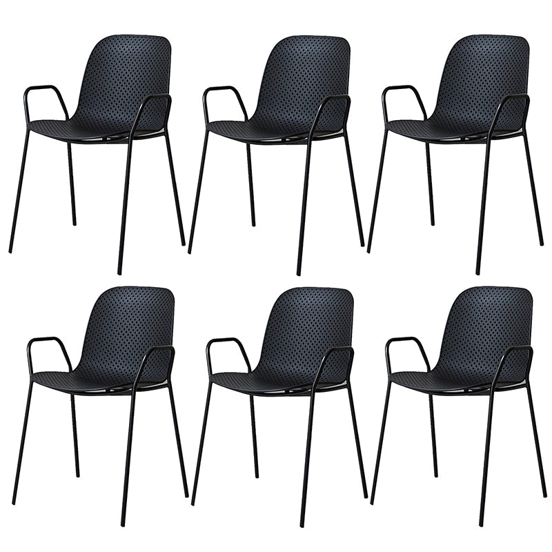 Industrial Style Kitchen Plastic Dining Chairs Dining Stackable Arm Chairs with Metal Legs Black 6 Piece Set Clearhalo ' kitchen&dining_furn' 'Dining Chairs' 'Dining Tables & Seating' 'dining_chair' 'furn' 'furn_dining_chair' 'Furniture' 'furniture_dining_chair' 'Kitchen & Dining Furniture' 'kitchen' 3999037