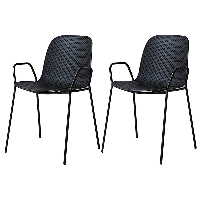Industrial Style Kitchen Plastic Dining Chairs Dining Stackable Arm Chairs with Metal Legs Black 2 Piece Set Clearhalo ' kitchen&dining_furn' 'Dining Chairs' 'Dining Tables & Seating' 'dining_chair' 'furn' 'furn_dining_chair' 'Furniture' 'furniture_dining_chair' 'Kitchen & Dining Furniture' 'kitchen' 3999038