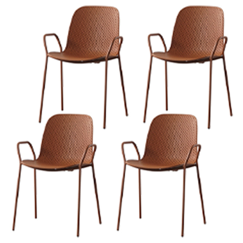 Industrial Style Kitchen Plastic Dining Chairs Dining Stackable Arm Chairs with Metal Legs Brown 4 Piece Set Clearhalo ' kitchen&dining_furn' 'Dining Chairs' 'Dining Tables & Seating' 'dining_chair' 'furn' 'furn_dining_chair' 'Furniture' 'furniture_dining_chair' 'Kitchen & Dining Furniture' 'kitchen' 3999039
