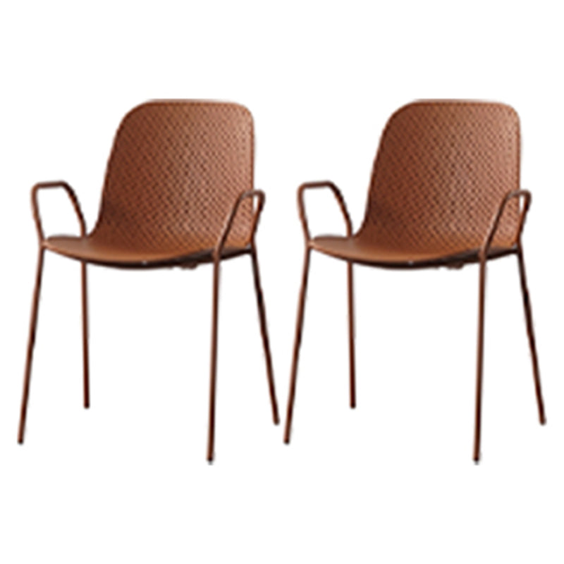 Industrial Style Kitchen Plastic Dining Chairs Dining Stackable Arm Chairs with Metal Legs Brown 2 Piece Set Clearhalo ' kitchen&dining_furn' 'Dining Chairs' 'Dining Tables & Seating' 'dining_chair' 'furn' 'furn_dining_chair' 'Furniture' 'furniture_dining_chair' 'Kitchen & Dining Furniture' 'kitchen' 3999041