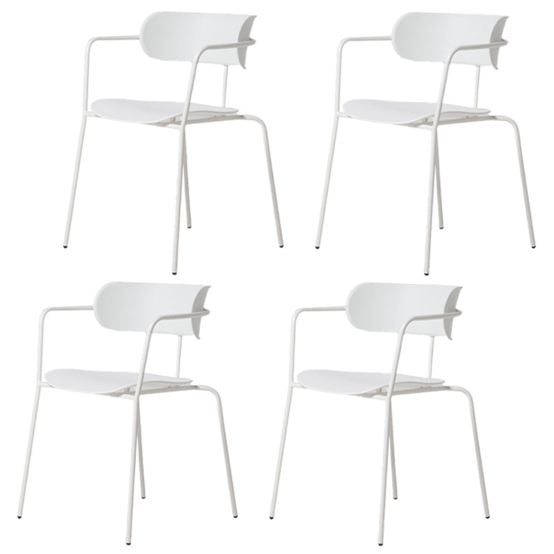 Industrial Style Kitchen Dining Chairs Dining Stackable Arm Chairs with Metal Legs (Set of 4) White Clearhalo ' kitchen&dining_furn' 'Dining Chairs' 'Dining Tables & Seating' 'dining_chair' 'furn' 'furn_dining_chair' 'Furniture' 'furniture_dining_chair' 'Kitchen & Dining Furniture' 'kitchen' 3999044