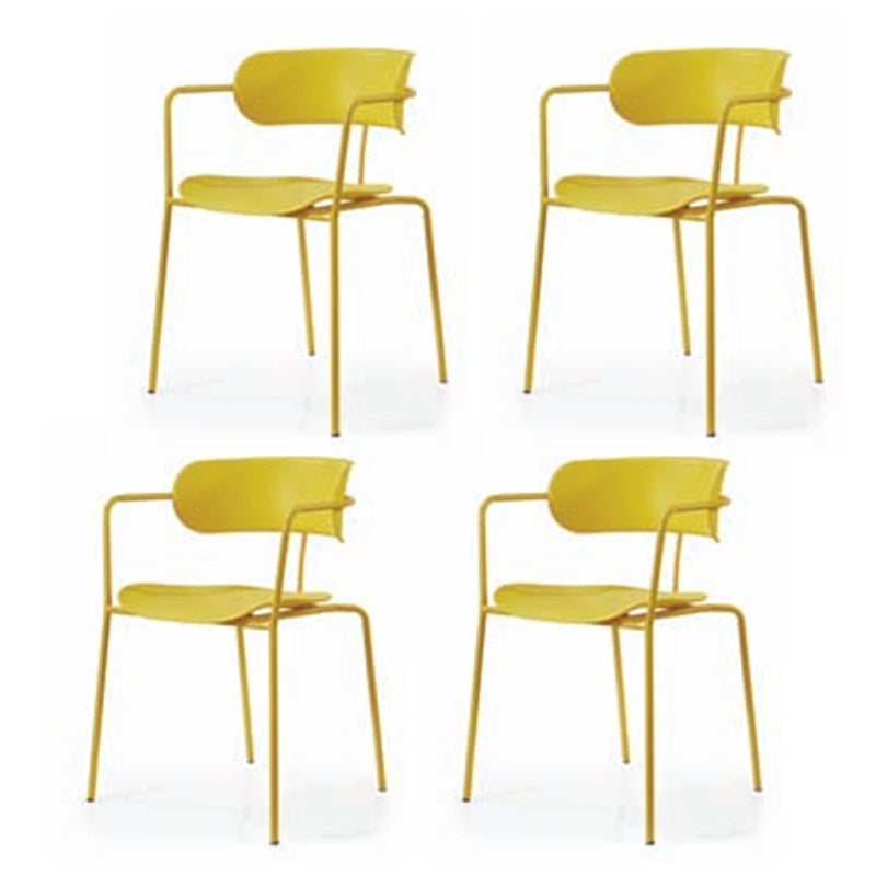Industrial Style Kitchen Dining Chairs Dining Stackable Arm Chairs with Metal Legs (Set of 4) Yellow Clearhalo ' kitchen&dining_furn' 'Dining Chairs' 'Dining Tables & Seating' 'dining_chair' 'furn' 'furn_dining_chair' 'Furniture' 'furniture_dining_chair' 'Kitchen & Dining Furniture' 'kitchen' 3999048