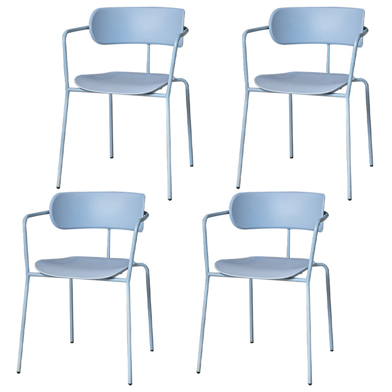 Industrial Style Kitchen Dining Chairs Dining Stackable Arm Chairs with Metal Legs (Set of 4) Blue Clearhalo ' kitchen&dining_furn' 'Dining Chairs' 'Dining Tables & Seating' 'dining_chair' 'furn' 'furn_dining_chair' 'Furniture' 'furniture_dining_chair' 'Kitchen & Dining Furniture' 'kitchen' 3999051