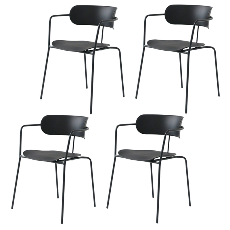 Industrial Style Kitchen Dining Chairs Dining Stackable Arm Chairs with Metal Legs (Set of 4) Black Clearhalo ' kitchen&dining_furn' 'Dining Chairs' 'Dining Tables & Seating' 'dining_chair' 'furn' 'furn_dining_chair' 'Furniture' 'furniture_dining_chair' 'Kitchen & Dining Furniture' 'kitchen' 3999053
