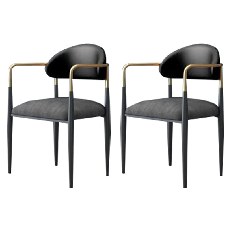 Scandinavian Style Metal Chairs Set Kitchen Dining Room Open Back Arm Chair Dark Gray 2 Piece Set Clearhalo ' kitchen&dining_furn' 'Dining Chairs' 'Dining Tables & Seating' 'dining_chair' 'furn' 'furn_dining_chair' 'Furniture' 'furniture_dining_chair' 'Kitchen & Dining Furniture' 'kitchen' 3999092
