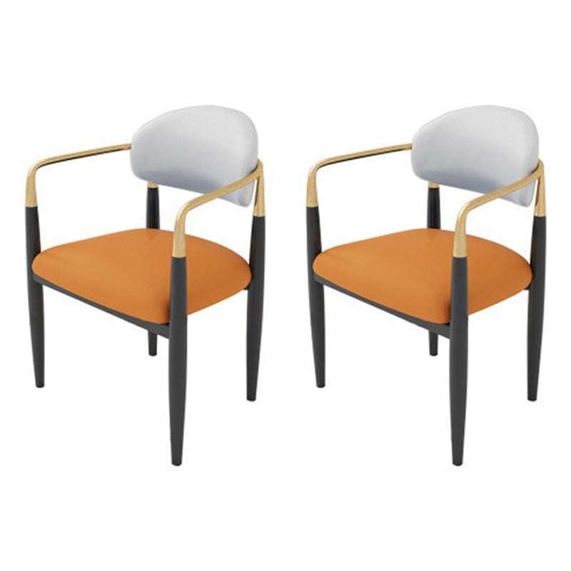 Scandinavian Style Metal Chairs Set Kitchen Dining Room Open Back Arm Chair Orange 2 Piece Set Clearhalo ' kitchen&dining_furn' 'Dining Chairs' 'Dining Tables & Seating' 'dining_chair' 'furn' 'furn_dining_chair' 'Furniture' 'furniture_dining_chair' 'Kitchen & Dining Furniture' 'kitchen' 3999098