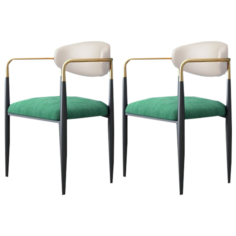 Scandinavian Style Metal Chairs Set Kitchen Dining Room Open Back Arm Chair Green 2 Piece Set Clearhalo ' kitchen&dining_furn' 'Dining Chairs' 'Dining Tables & Seating' 'dining_chair' 'furn' 'furn_dining_chair' 'Furniture' 'furniture_dining_chair' 'Kitchen & Dining Furniture' 'kitchen' 3999104